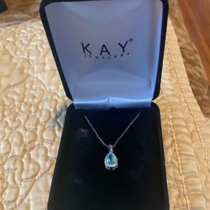 December birthstone tear drop necklace with diamonds